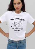 Hold The Fuck Up Im Me Cartoon Cat Doodle Stars Line Art shirt