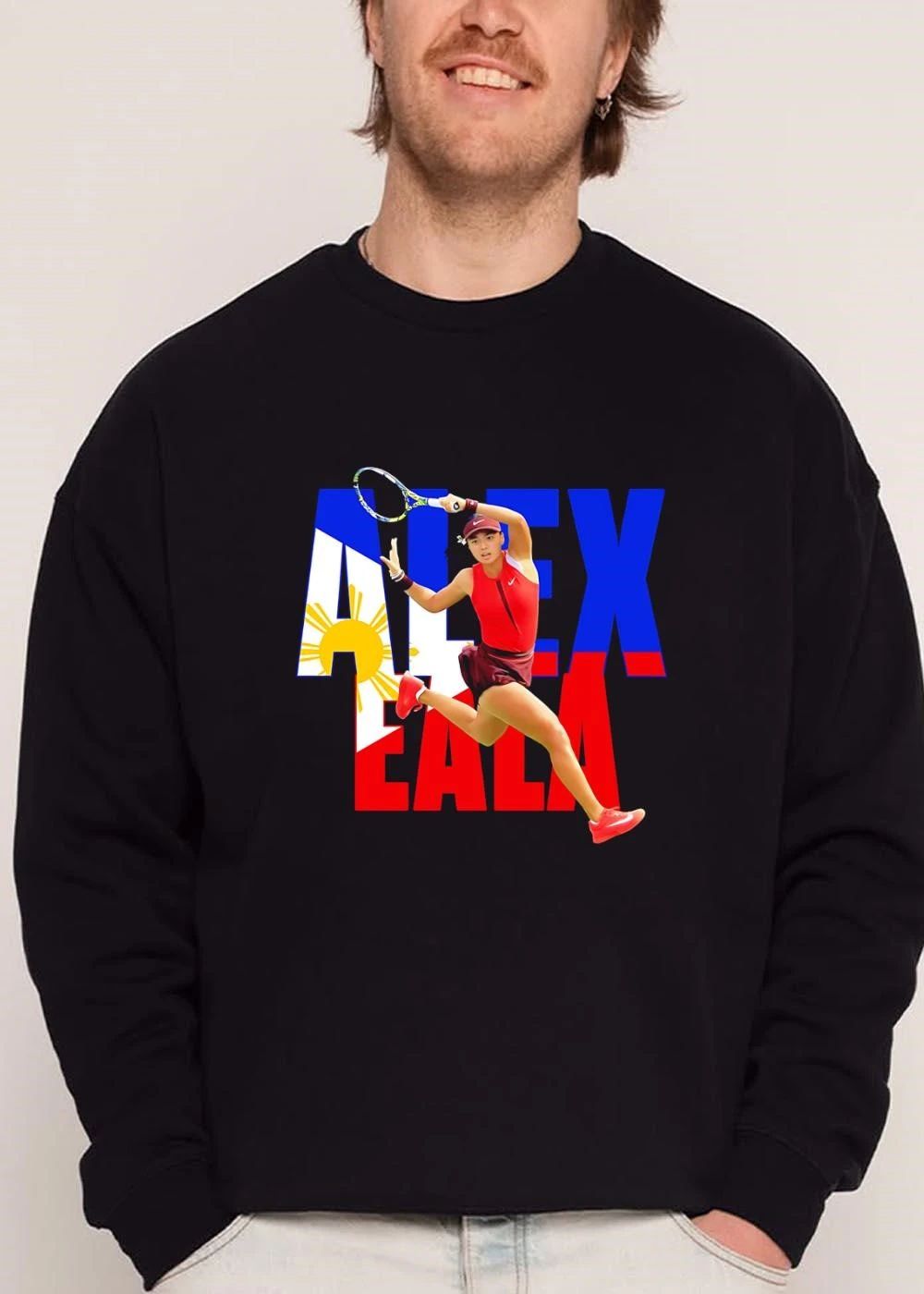 Alex Eala Female Tennis Player Midair Action Shot Philippine Flag Typography shirt