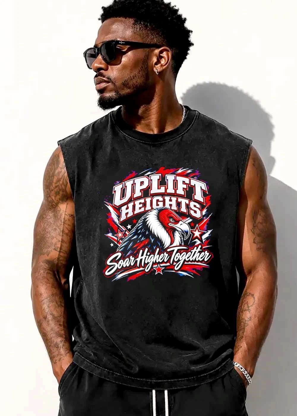 Uplift Heights Soar Higher Together Vulture Head Red Face Stars shirt