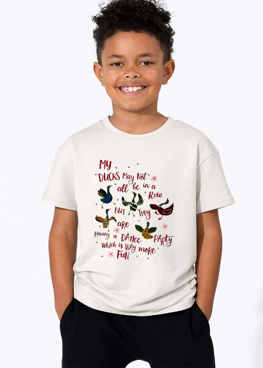 My Ducks May Not All Be In A Row But They Are Having Dance Party Which Is Way More Fun Cartoon Birds Flowers shirt