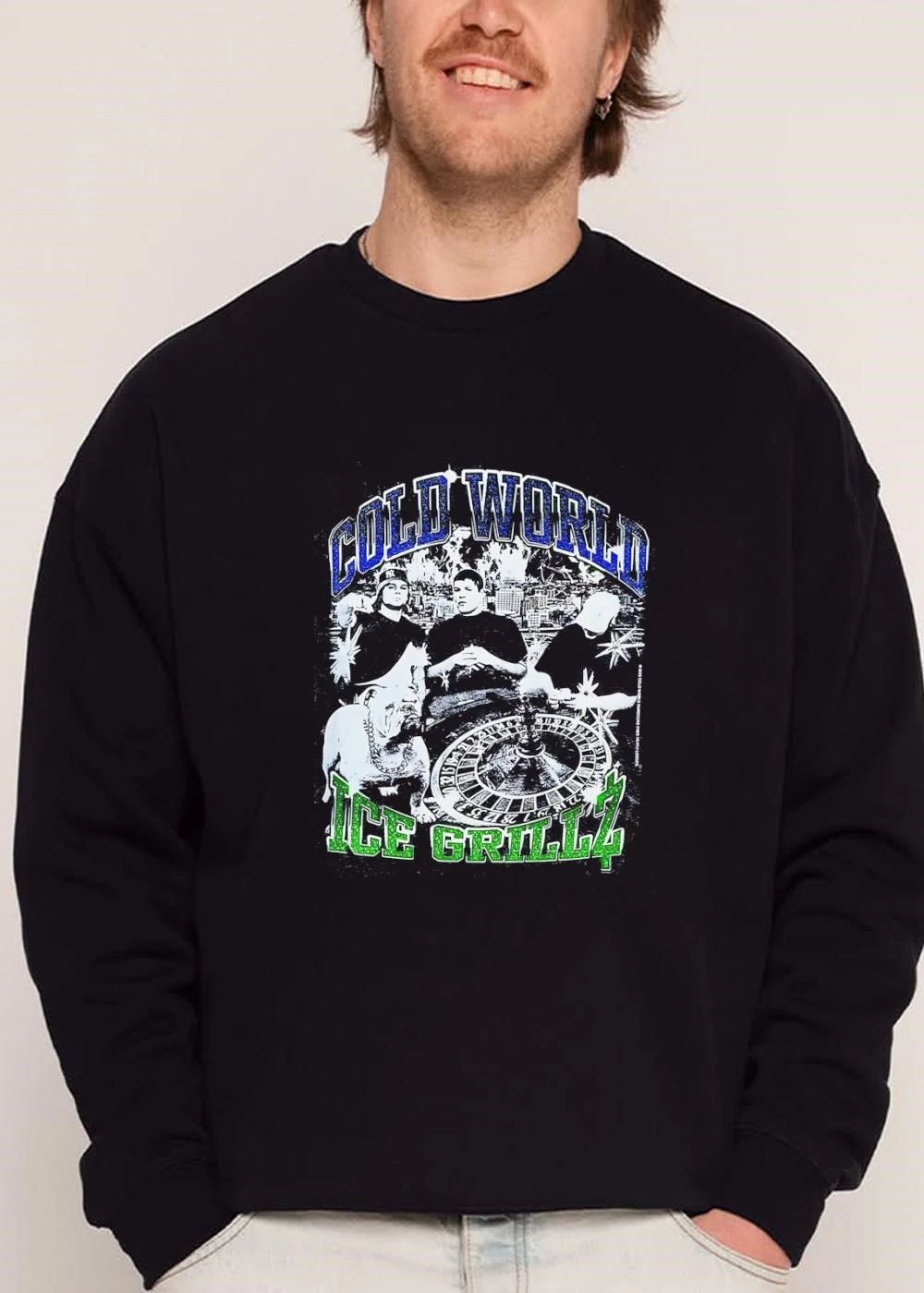 Cold World Ice Grillz Band Members Casino Roulette Wheel Bulldog Halftone shirt