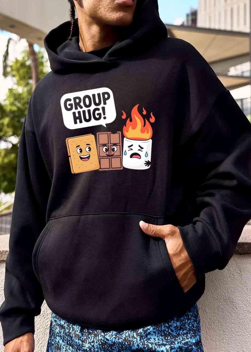 Group Hug Cartoon Graham Cracker Chocolate Flaming Marshmallow shirt