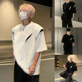 Stylish Men Casual TShirt with Deconstructed Shoulder Pad and Short Sleeves