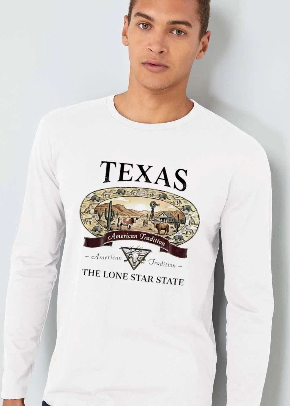 Texas American Tradition The Lone Star State Longhorn Cattle Desert Windmill Oval Frame shirt