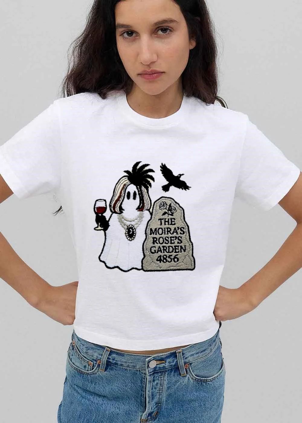 Original The Moiras Roses Garden 4856 Ghost Wig Wine Glass Tombstone Crow Cartoon shirt
