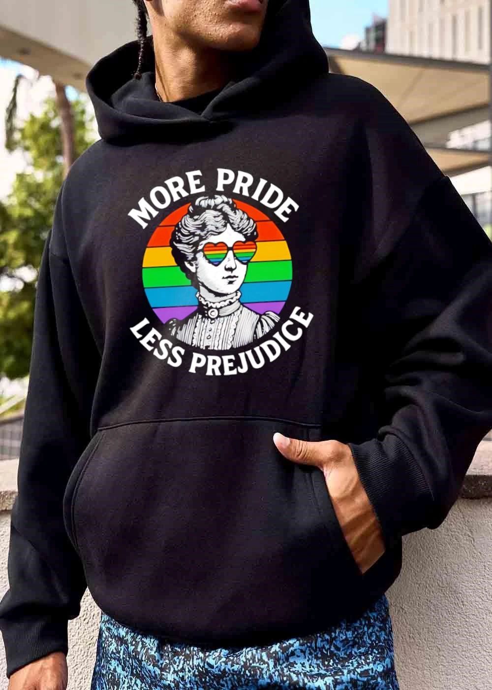More Pride Less Prejudice Victorian Woman Rainbow Heart Sunglasses Circle shirt