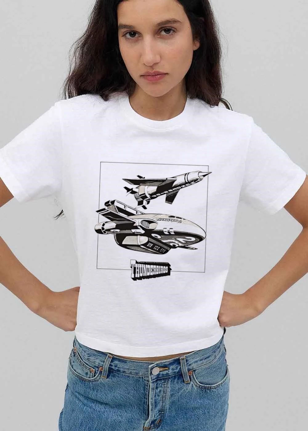 Thunderbirds Futuristic Rocket Spacecraft Flying Line Art shirt