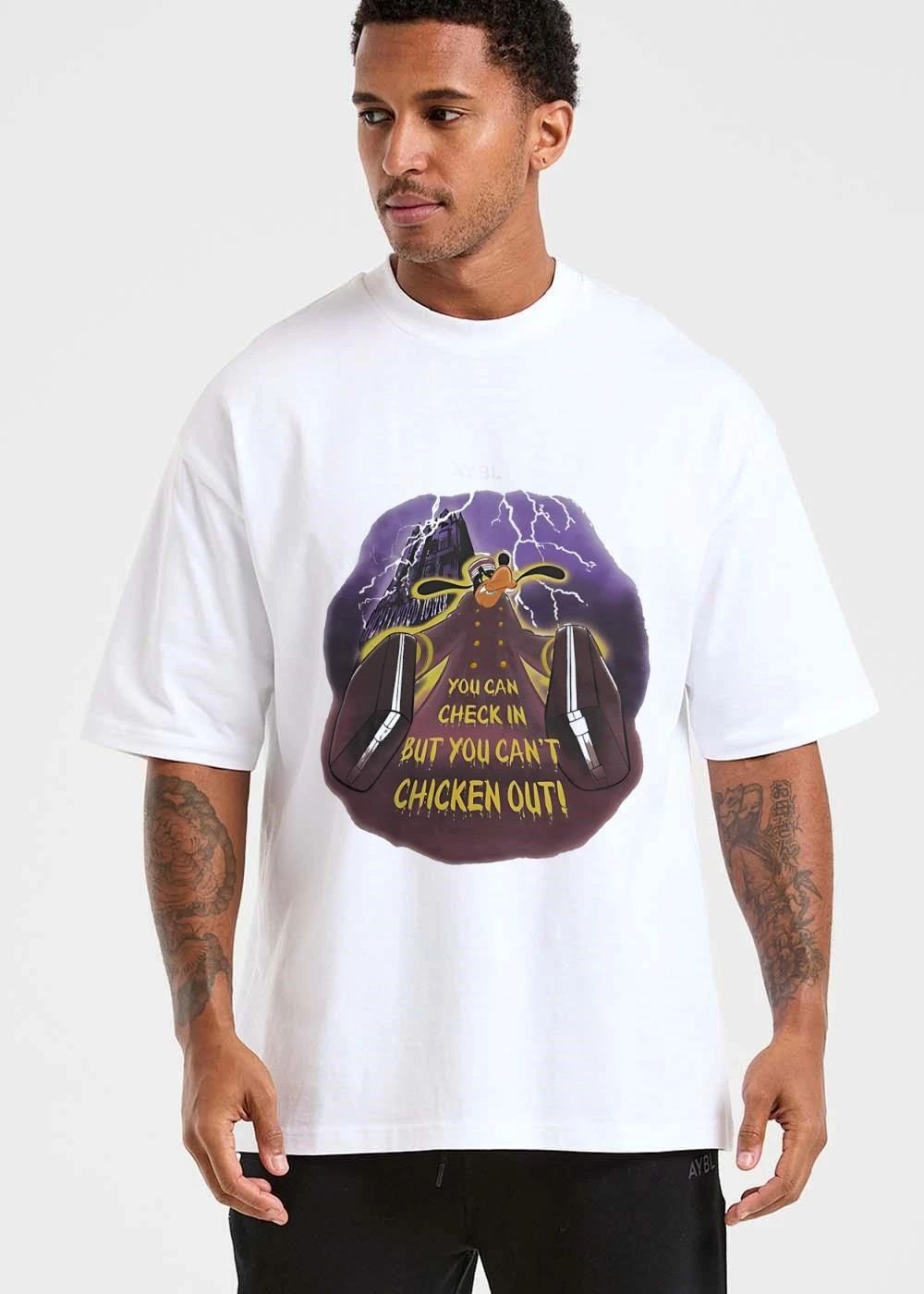 You Can Check In But Cant Chicken Out Cartoon Goofy Bellhop Suitcases Lightning shirt