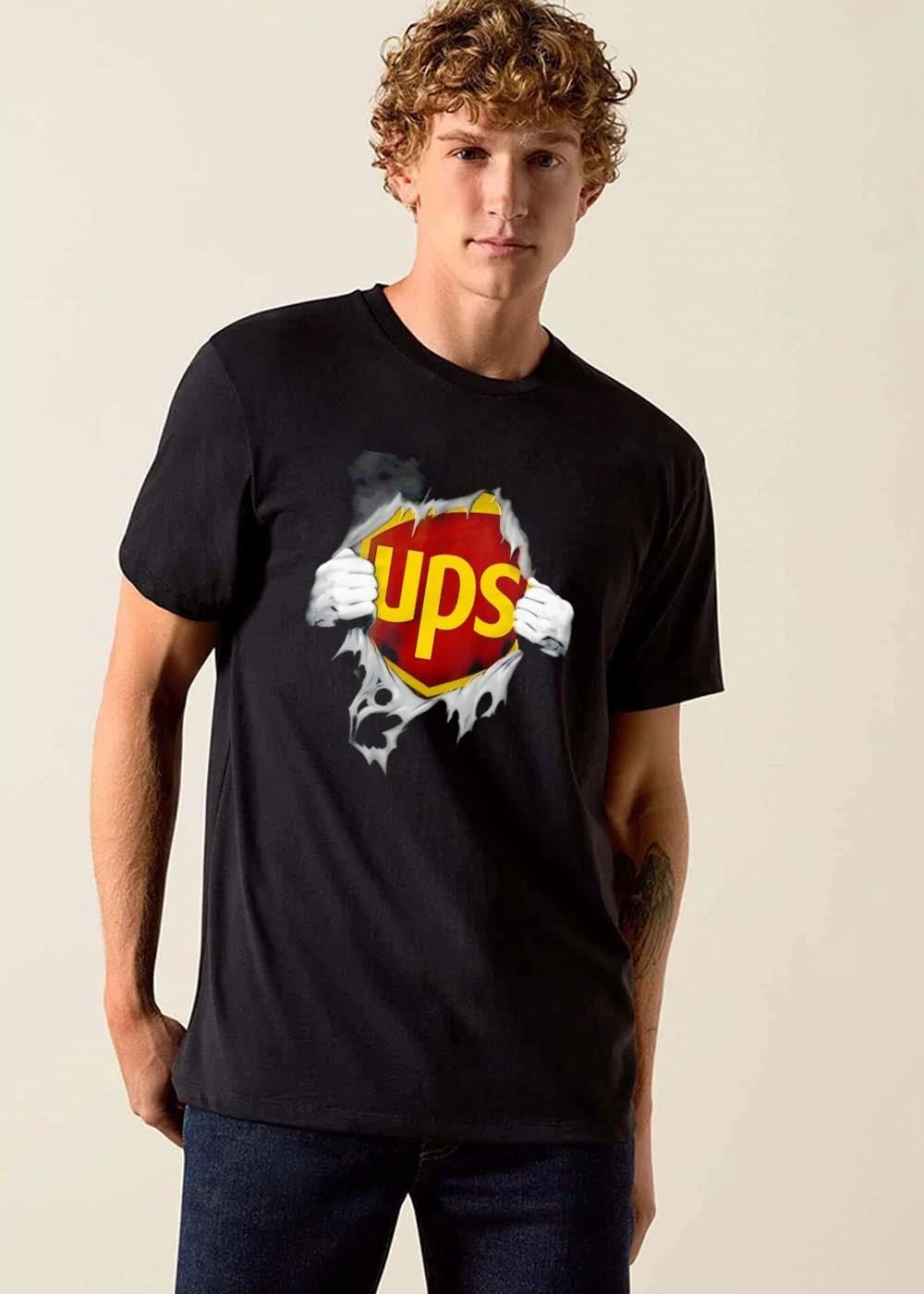 Ups Logo Hands Pulling Open Torn Gray Garment Revealing Superhero Shield shirt