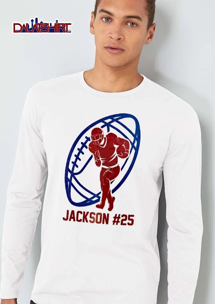 Jackson 25 Red Running Athlete Silhouette Blue Football shirt