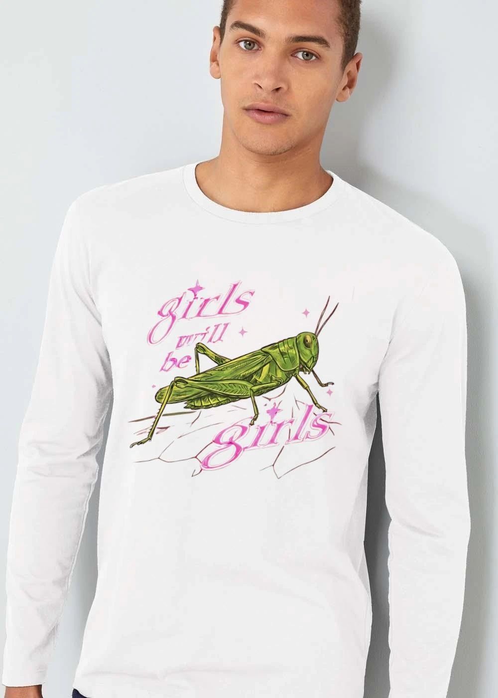 Girls Will Be Green Grasshopper Pink Sparkles Illustration shirt