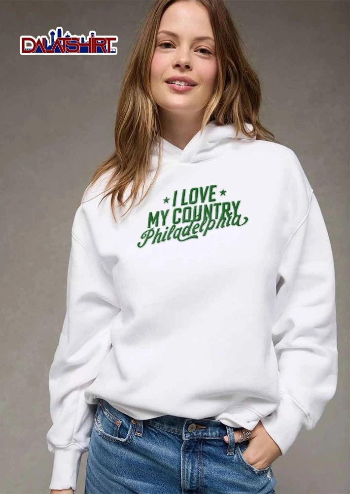 I Love My Country Philadelphia Green Stars Cursive Overlapping Lettering shirt