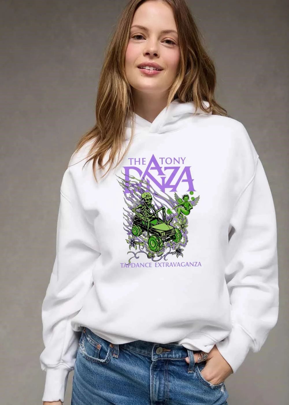 The Tony Danza Tapdance Extravaganza Green Skeleton Driving Monster Truck Purple Flames shirt