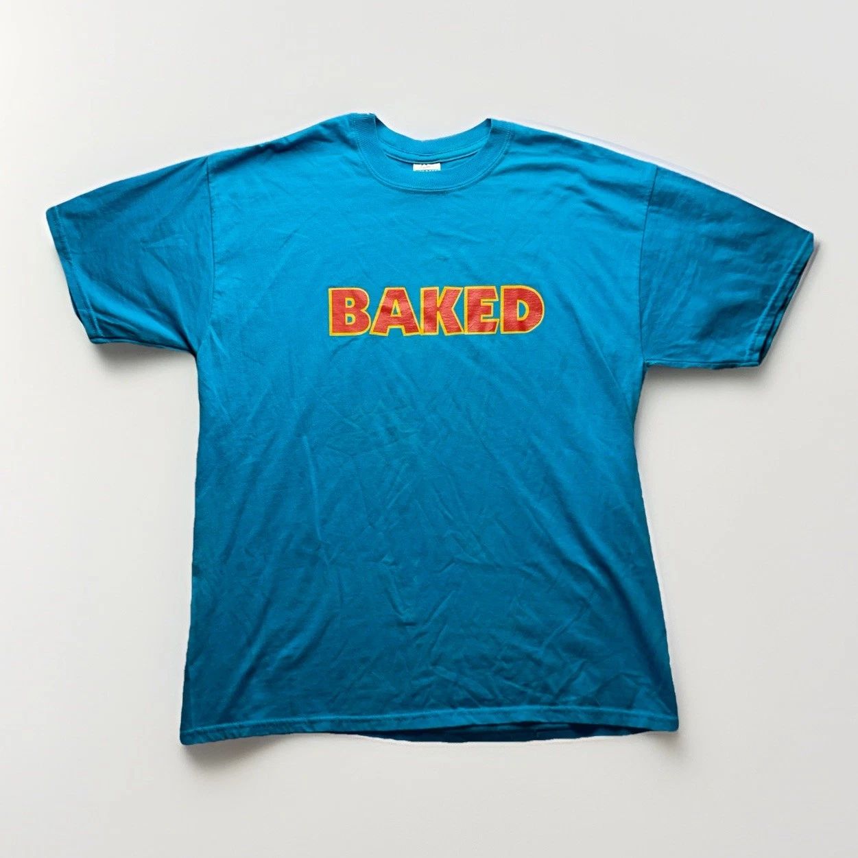 Vintage 2007 Post Prom Baked T-Shirt Mens L Blue Jerzees 50/50 Graphic Tee Y2K
