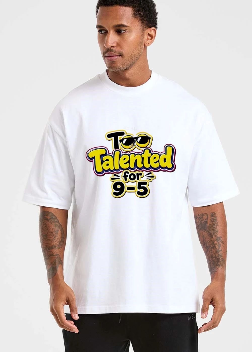 Too Talented For 9 5 Yellow Cartoon Bubble Text Emoji Sunglasses shirt