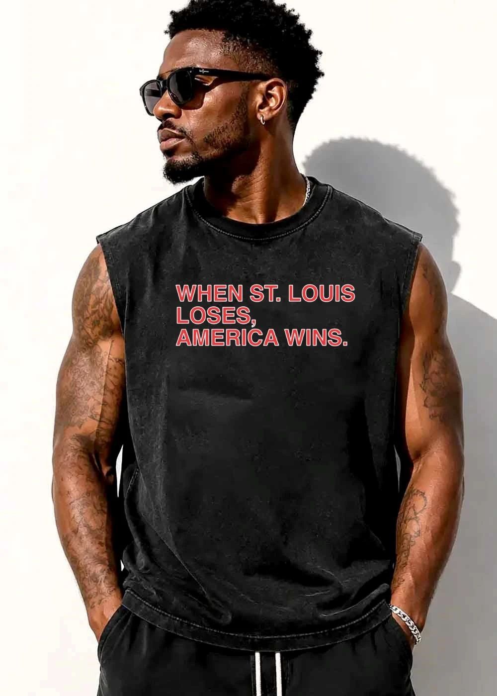 When St Louis Loses America Wins Red Text White Outline Typography shirt