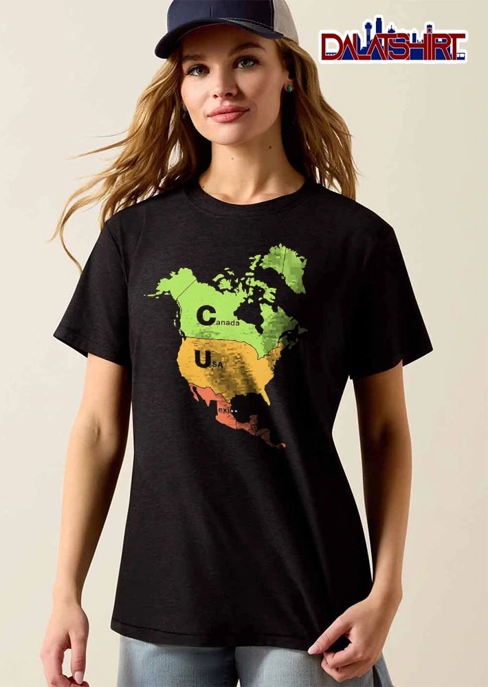 Canada USA Mexico Cum Acronym North America Continent Map Outline shirt