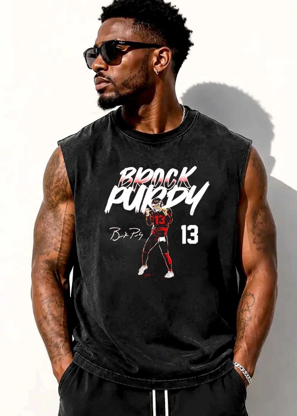 Brock Purdy 13 Quarterback Black Uniform Signature Brushwork shirt