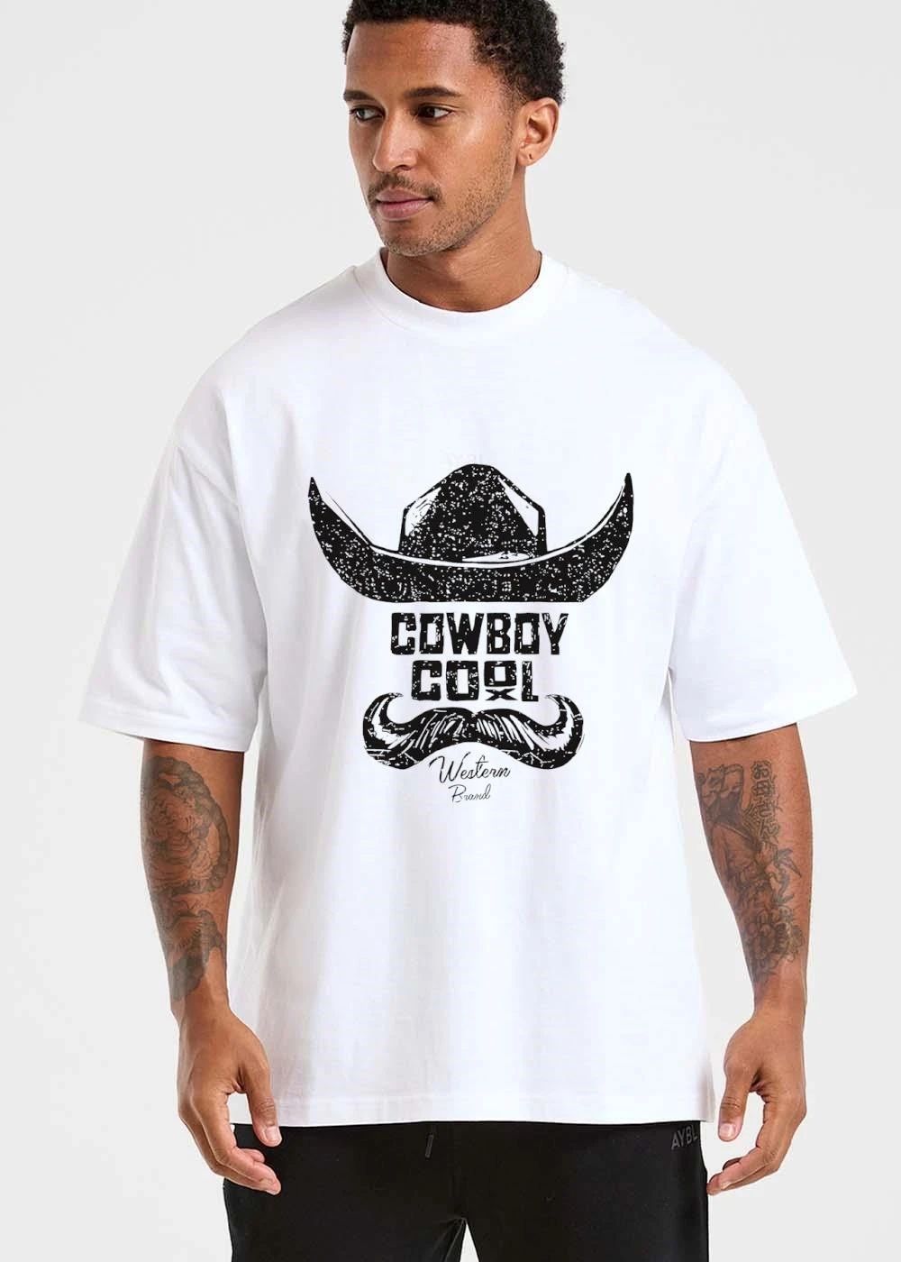 Western Brand Cowboy Hat Handlebar Mustache Distressed Line Art shirt