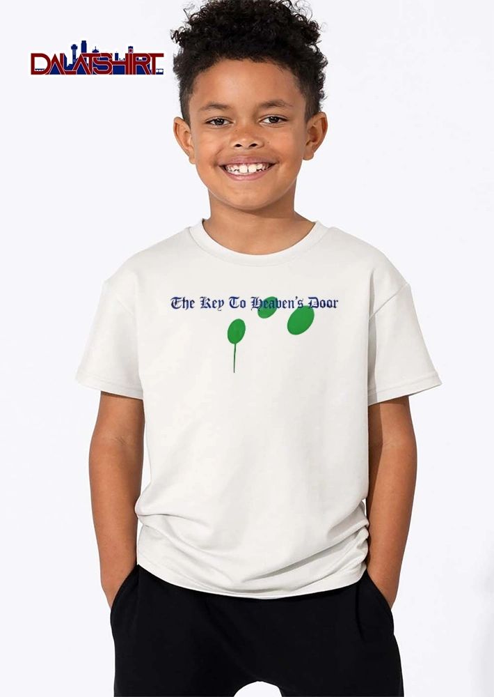The Key To Heavens Door Blue Lettering Three Green Ovals With Stem shirt