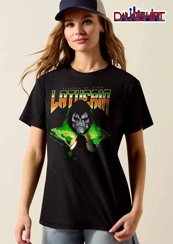 Kingdom Of Doom Latveria Hooded Masked Figure Cape Green Forest Silhouette shirt
