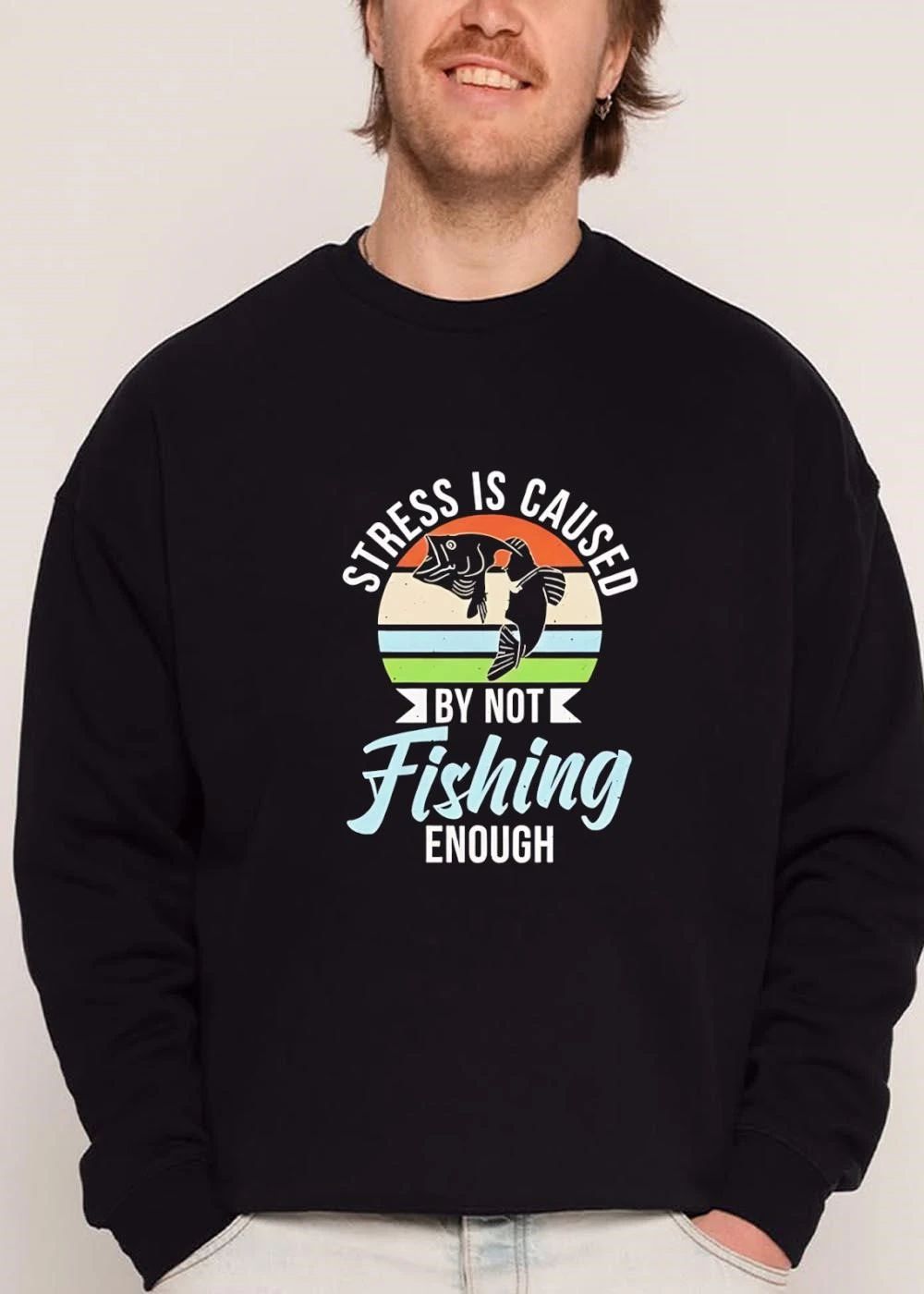 Stress Is Caused By Not Fishing Enough Retro Sunset Striped Circle Jumping Bass Silhouette shirt