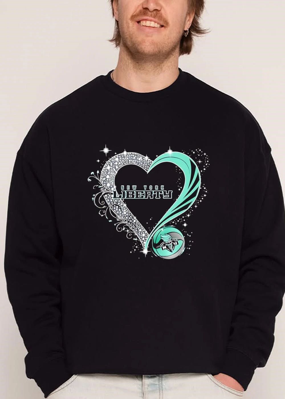 New York Liberty WNBA Rhinestone Heart Seafoam Swirl Basketball shirt