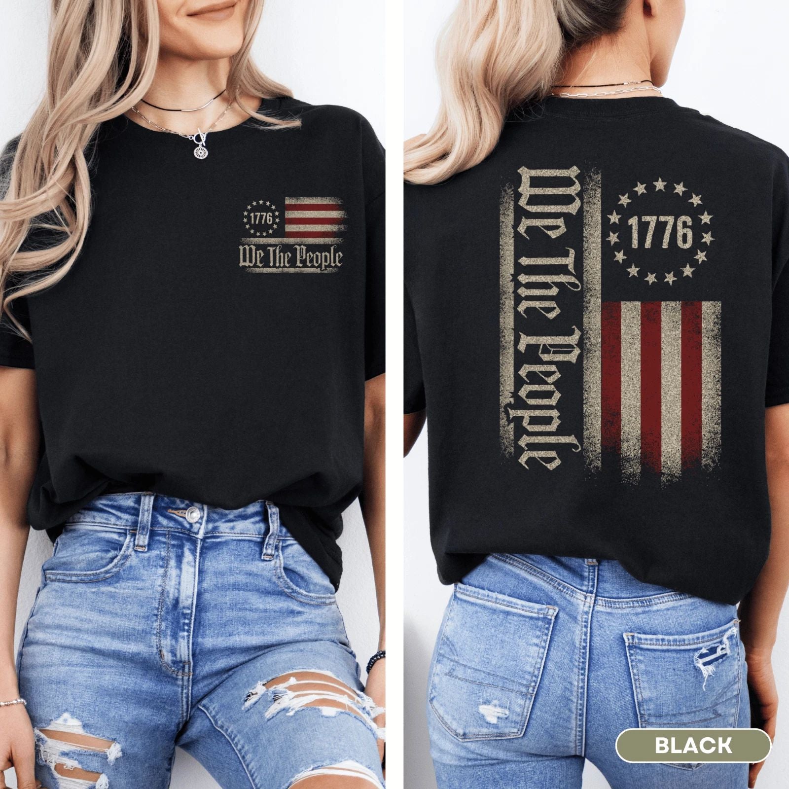 1776 We the People T-Shirt with Patriotic America Flag for Men, Women and Youth