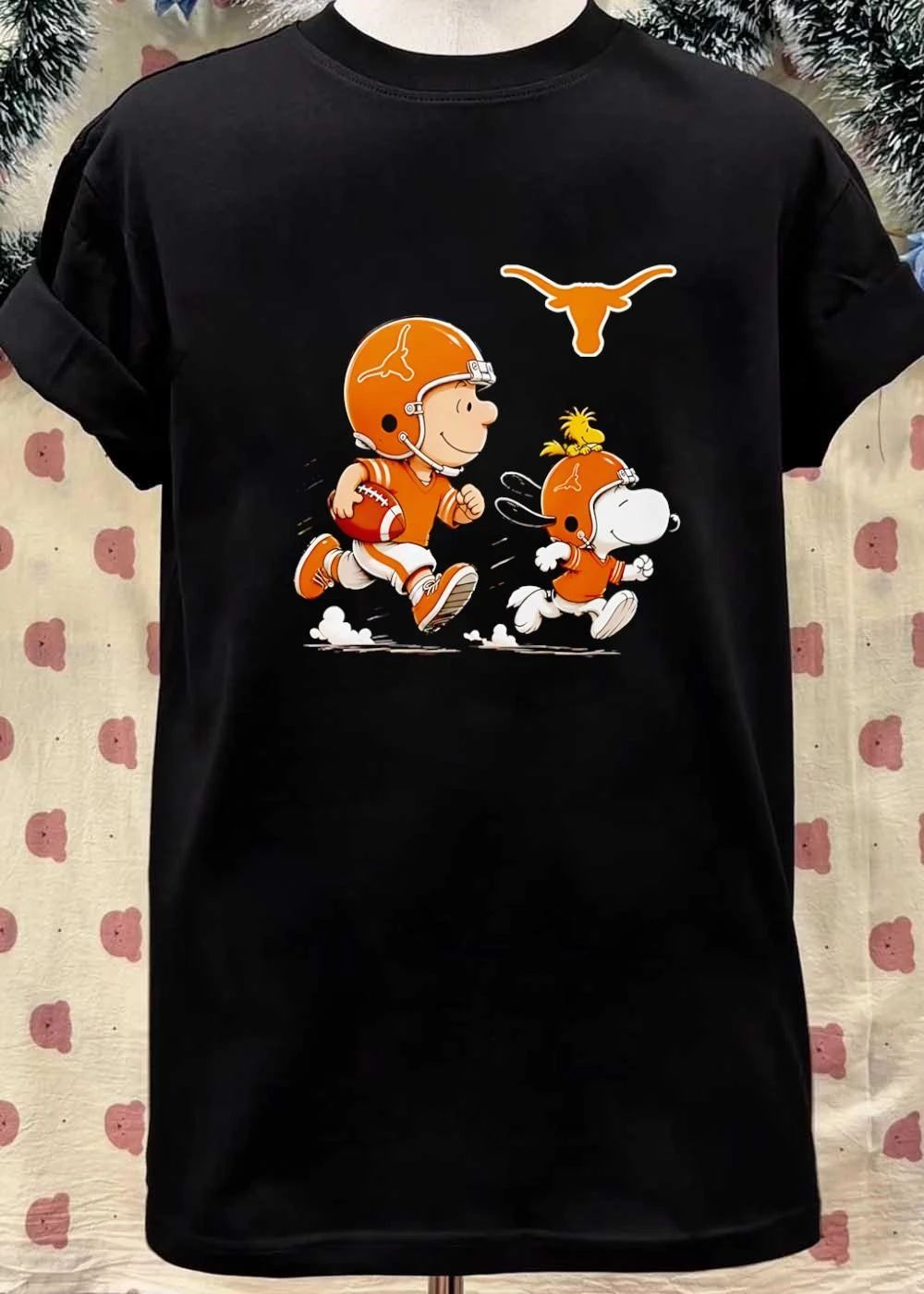 Peanuts Characters Running with Football Texas Longhorns Shirt