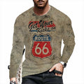 T Shirt Men Route 66 Vintage Brown Long Sleeve Fashion Streetwear Soft T-Shirt