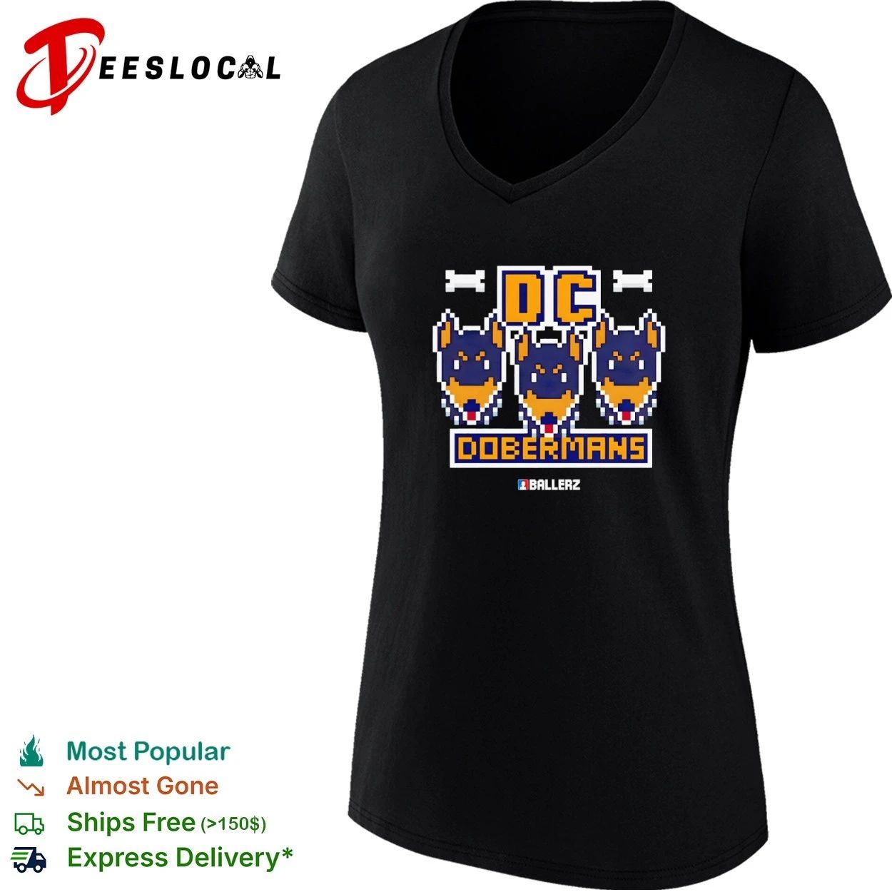 DC Dobermans Ballerz Doberman dog pixel art T-shirt