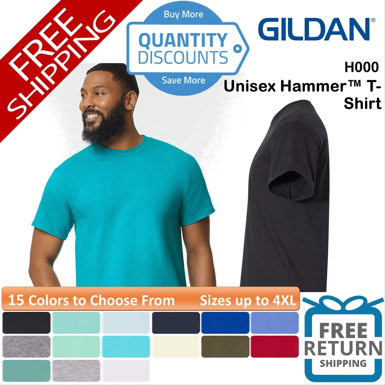 🔥 Gildan Unisex Hammer Cotton & Blends Short Sleeve T-Shirt Up To 4XL H000