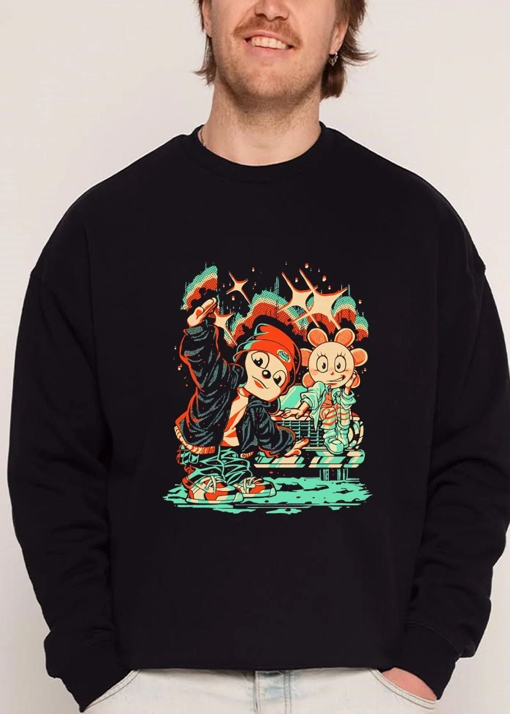 Parappa Flower Girl Posing Car Sparkles Halftone Retro Cartoon shirt