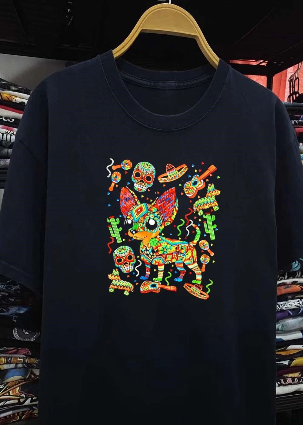 Fiesta Chihuahua Dog Vibrant Mexican Pattern Day of the Dead Art shirt
