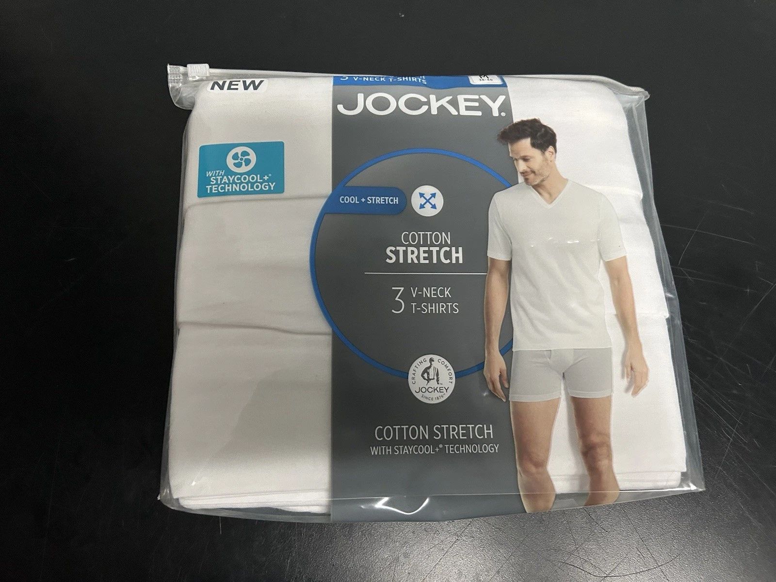 Jockey Classics 3-Pack  Cotton Staycool V-Neck T-Shirts Large White NEW