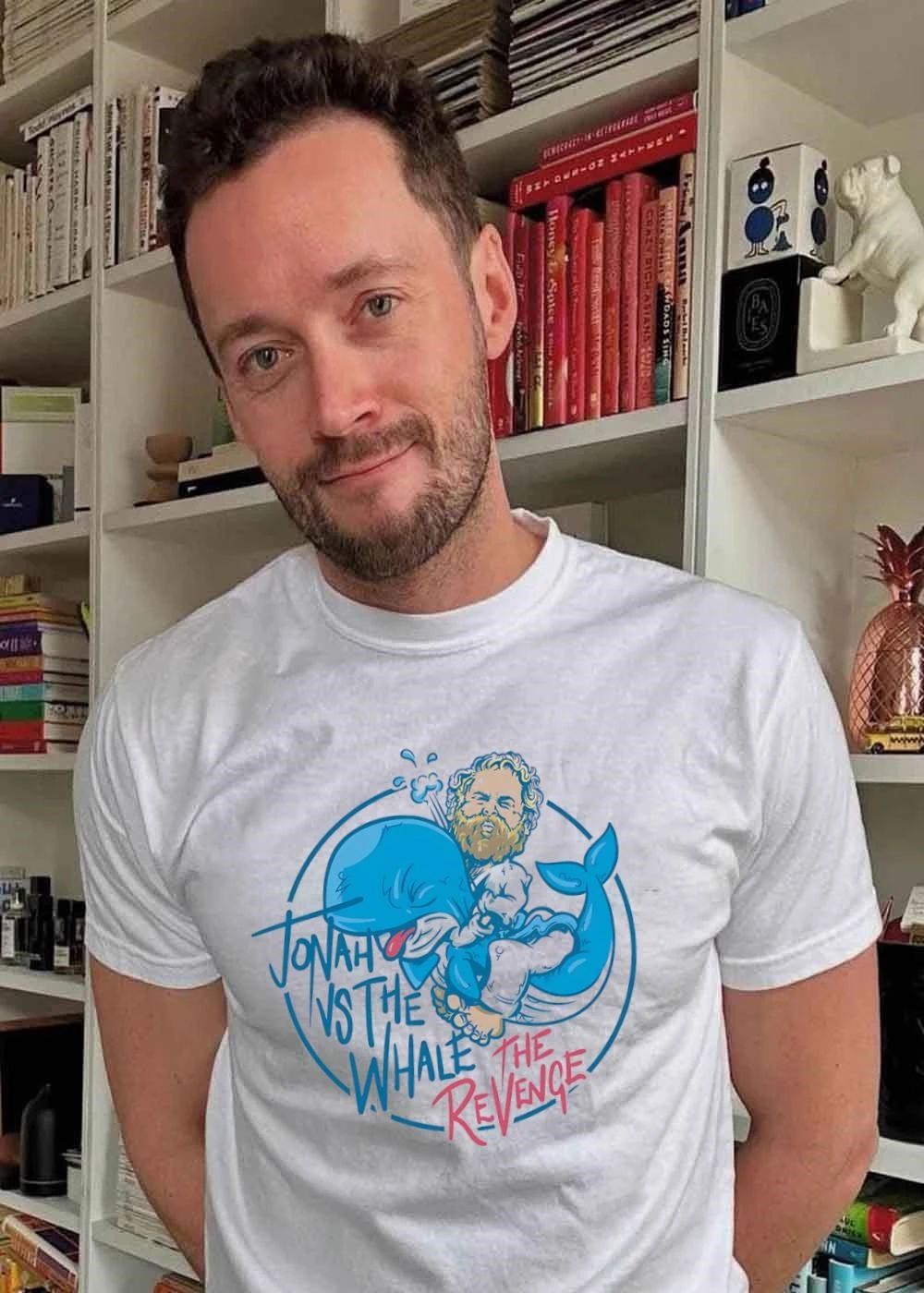 Jonah Vs The Whale Revenge Cartoon Bearded Man Grappling Blue Creature shirt