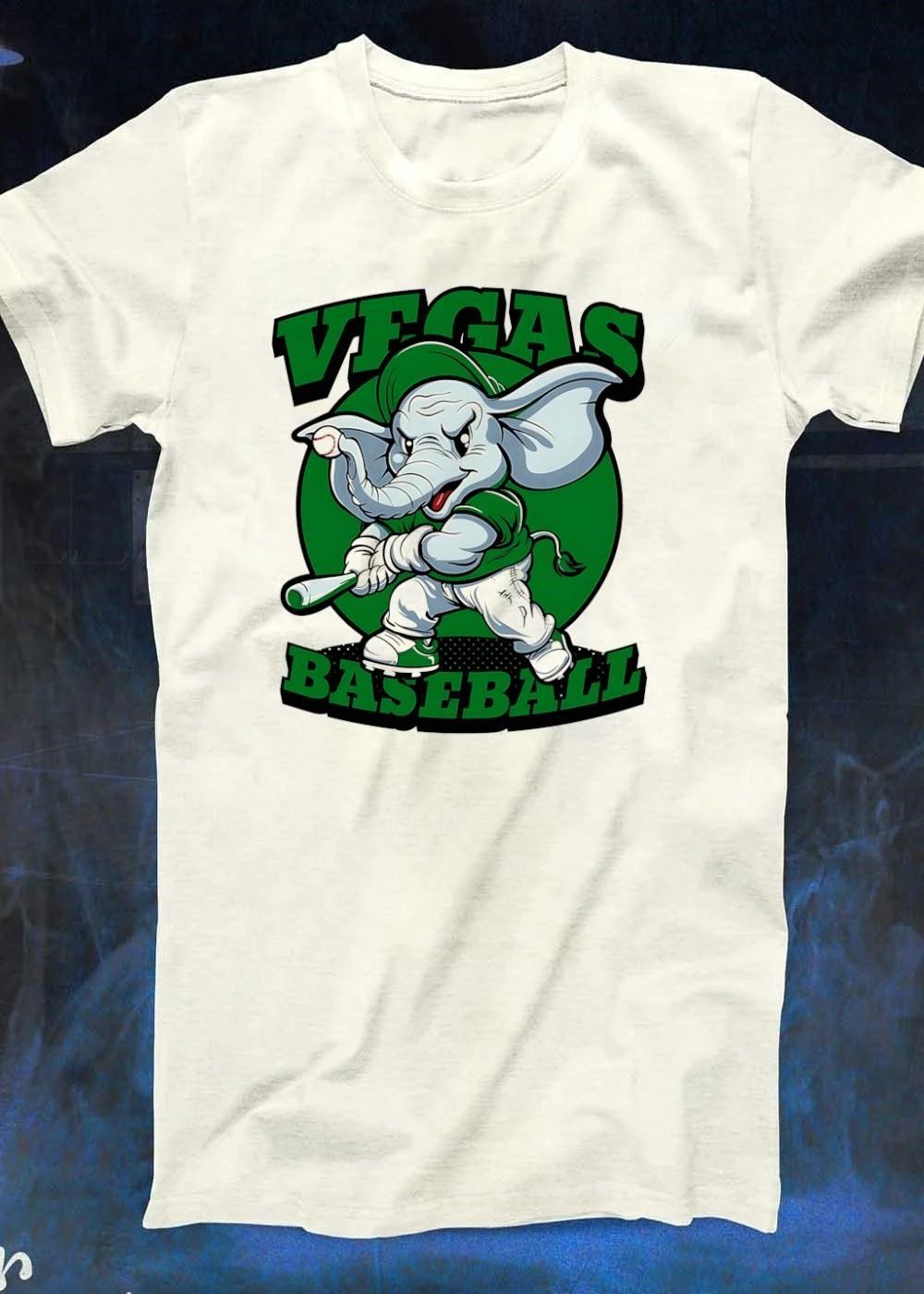 Vegas Baseball Elephant Batting Green Mascot T-Shirt