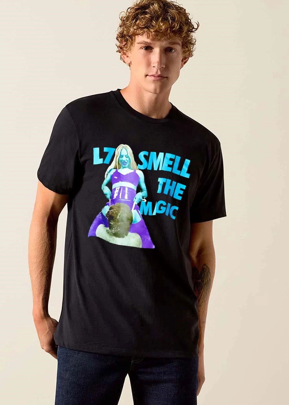 L7 Smell The Magic Blue Tint Woman Purple Outfit Album Cover Collage Photo shirt