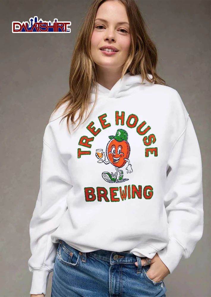 Tree House Brewing Cartoon Peach Mascot Walking Beer Glass Cap Sneakers Distressed Retro shirt