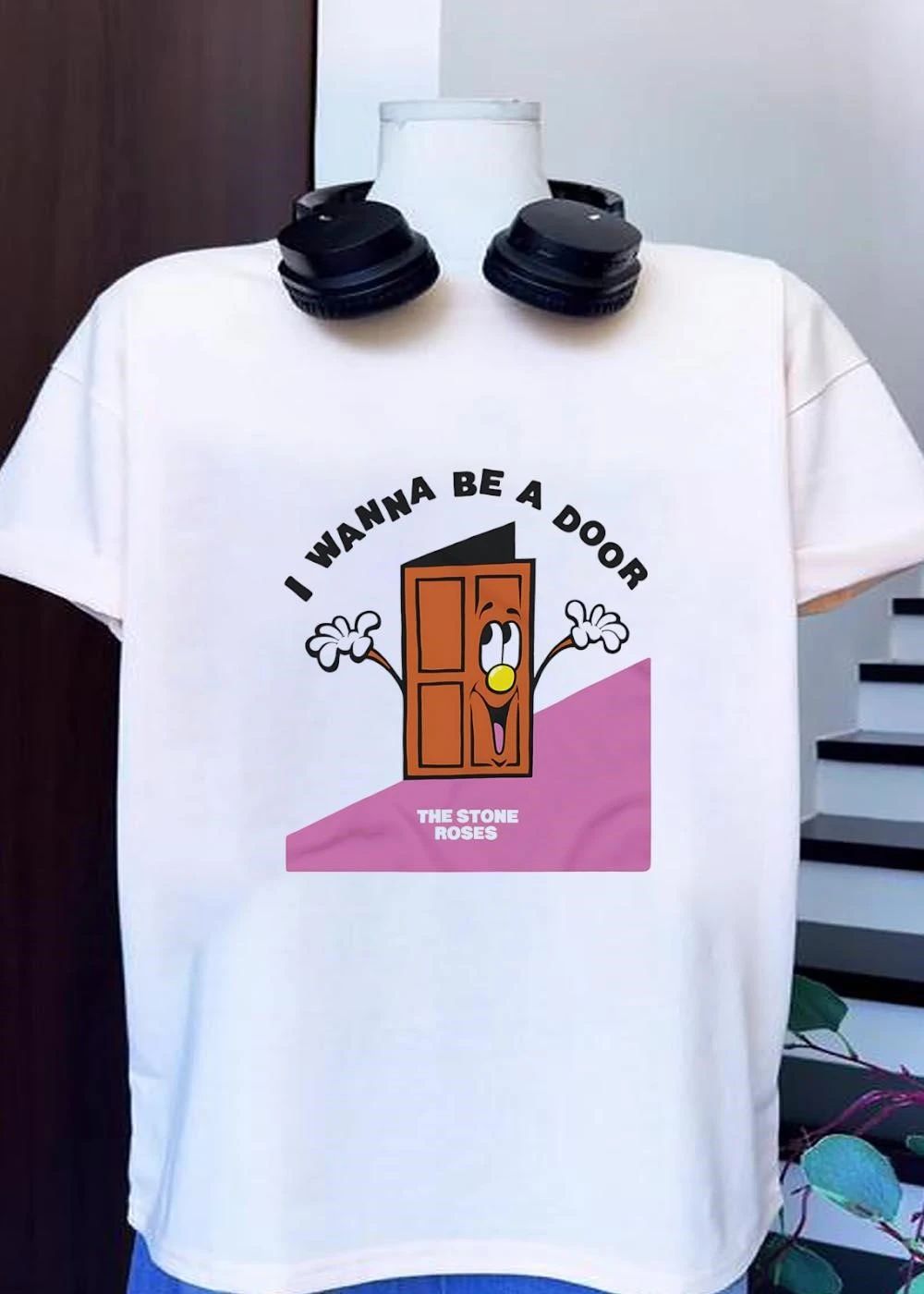 The Stone Roses I Wanna Be A Door Cartoon Smiling Character Yellow Nose Waving Hands shirt