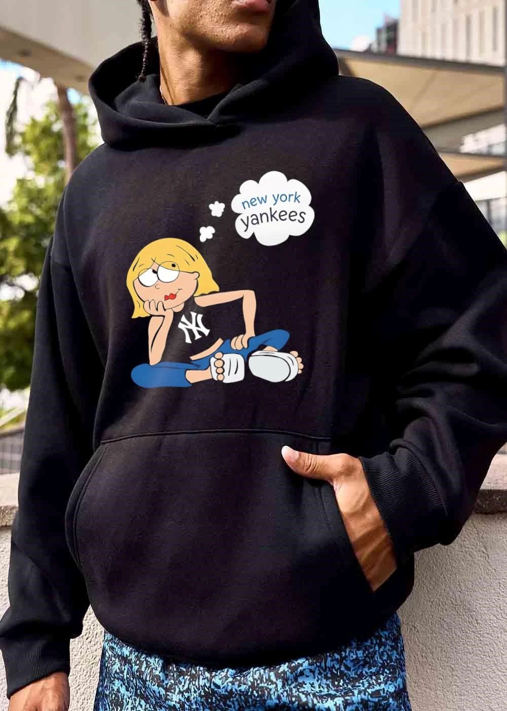 Premium New York Yankees MLB Cartoon Blonde Girl Thought Bubble Sitting shirt