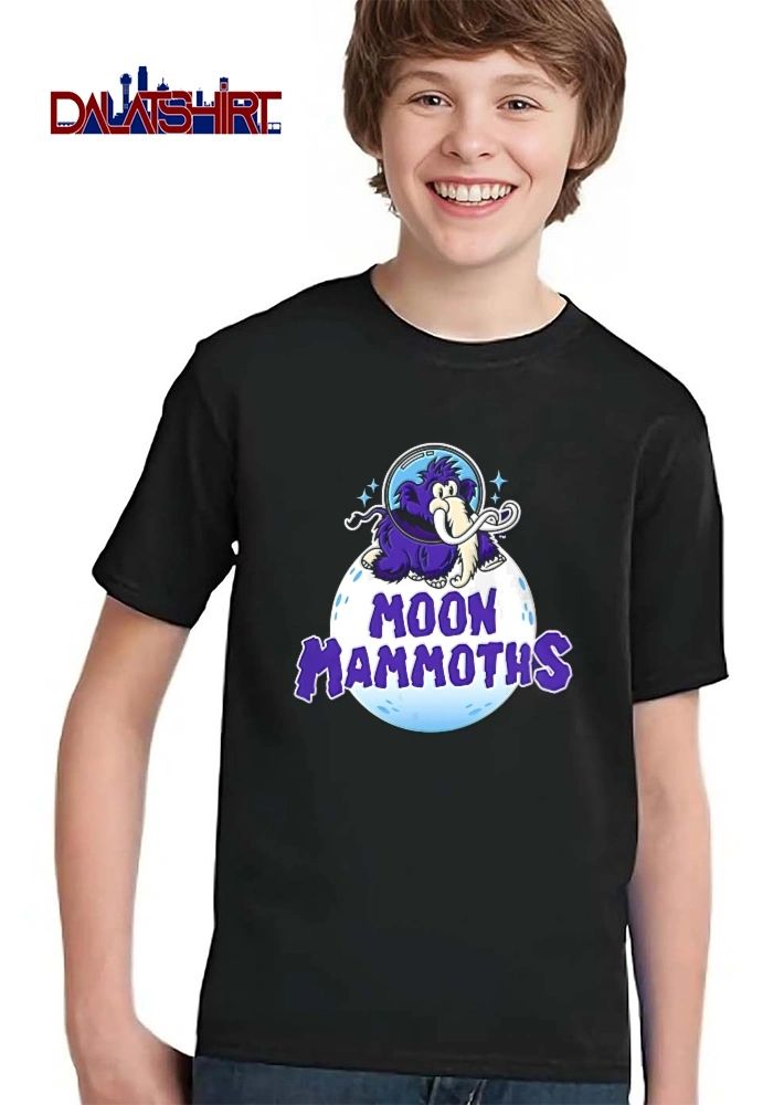 Moon Mammoths Purple Cartoon Mammoth Wearing Space Helmet Standing On Moon shirt