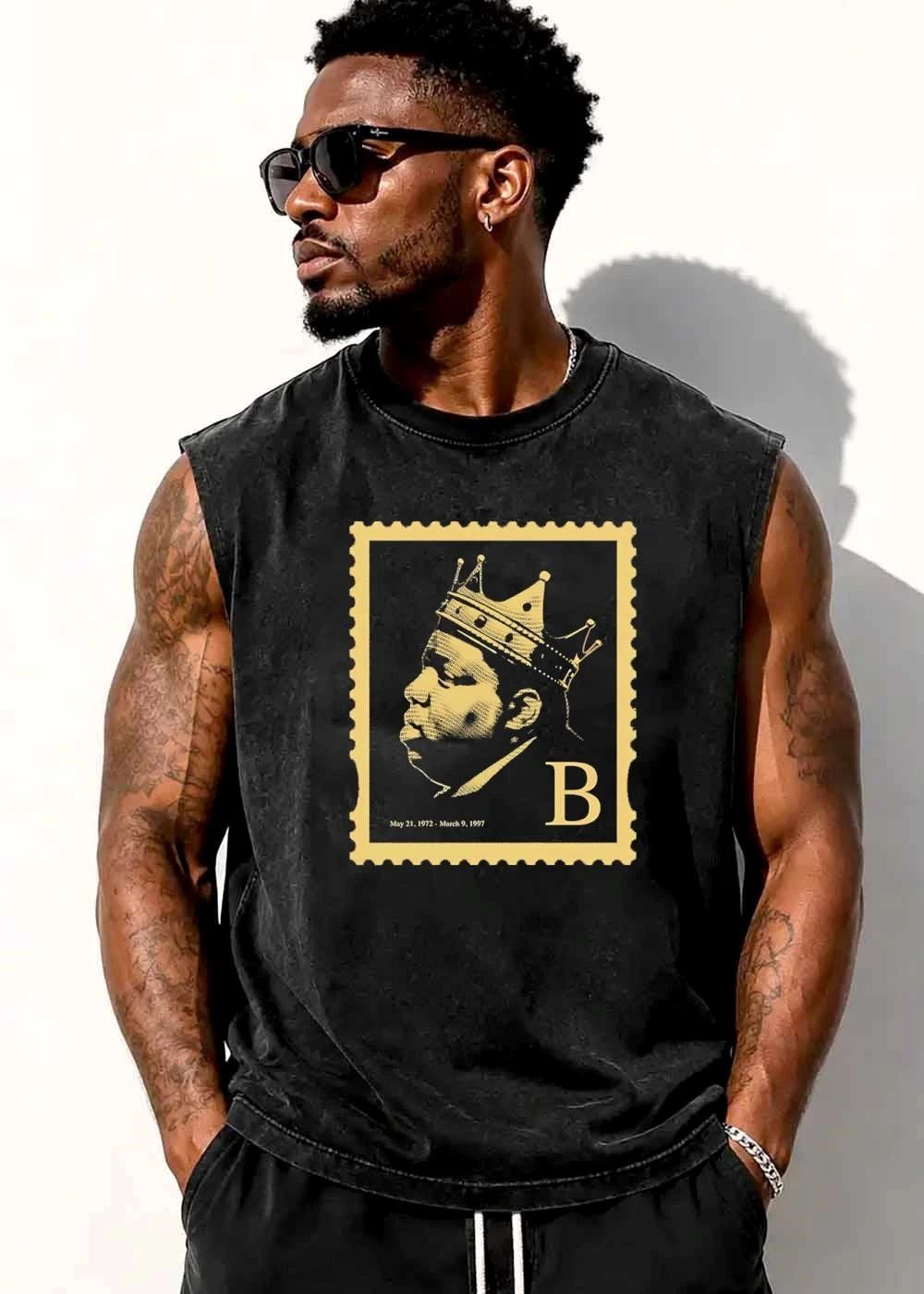 May 21 1972 March 9 1997 B Notorious Big Crowned Portrait Postage Stamp Typographic shirt