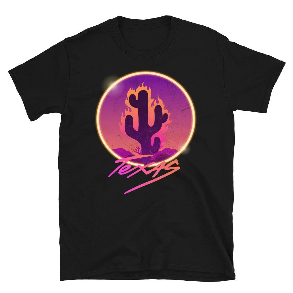 TEXAS Burning Cactus Neon Classic Trendy Design Casual T-Shirt