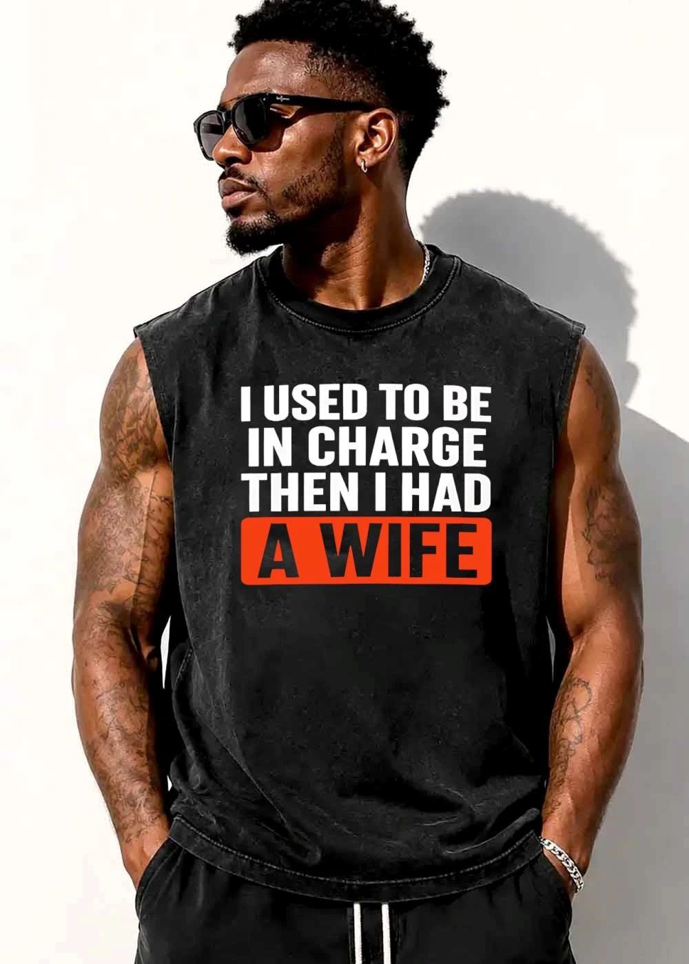 I Used To Be In Charge Then Had A Wife Bold Typography Red Box shirt