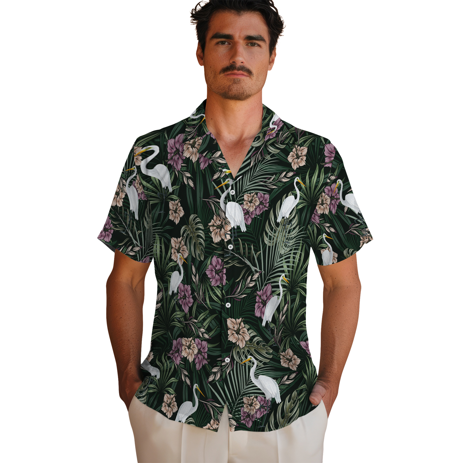 Vintage Egret Tropics | Aloha Custom Hawaiian Shirts with Faces or Logos