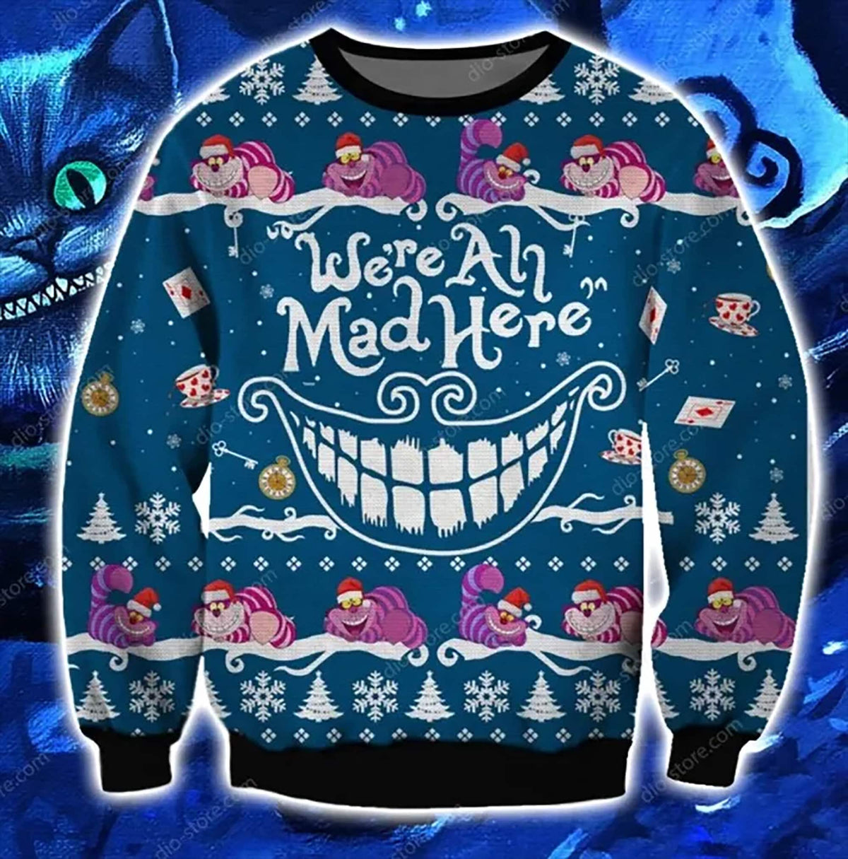We’re All Mad Here Cheshire Cat Ugly Christmas Sweater