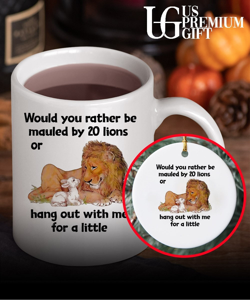 Biblical Peaceable Kingdom Lamb Lion would you rather be mauled by 20 lions shirt