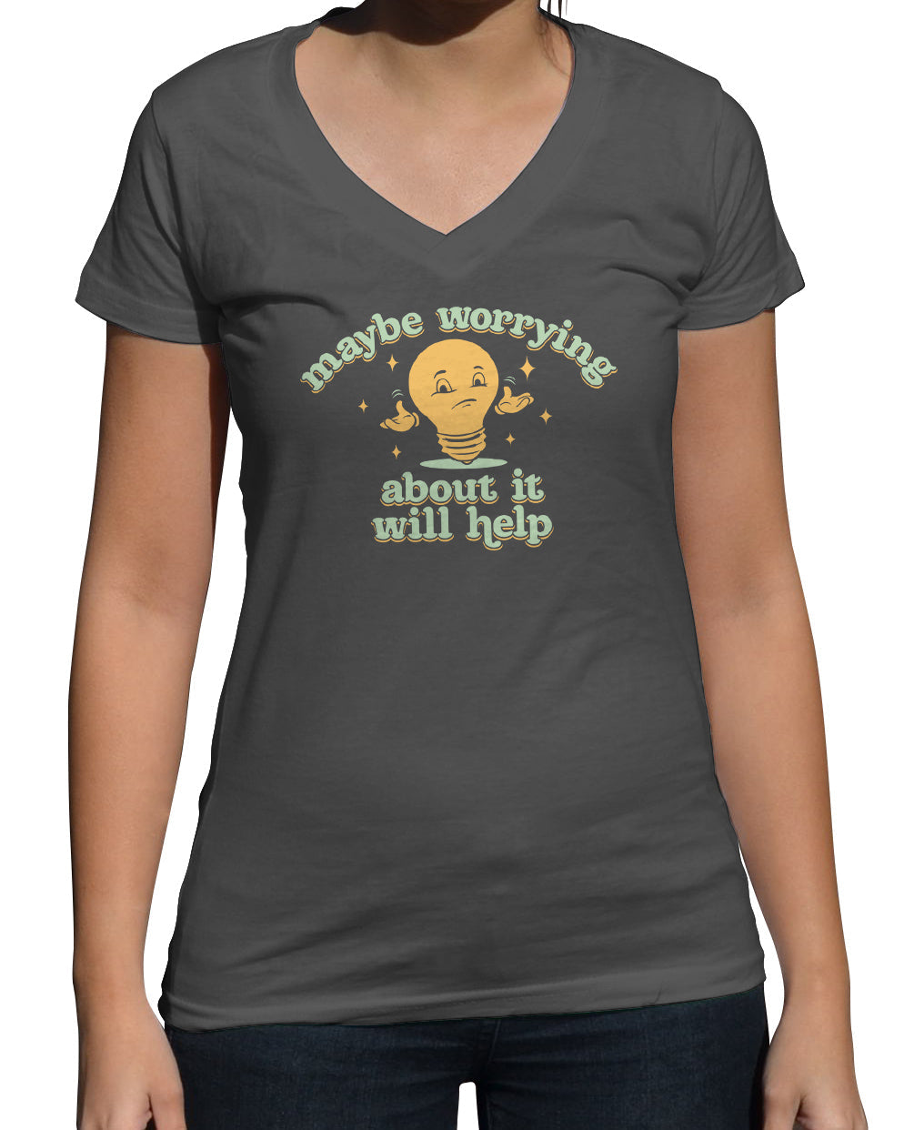 Women's Maybe Worrying About It Will Help Anxiety Vneck T-Shirt