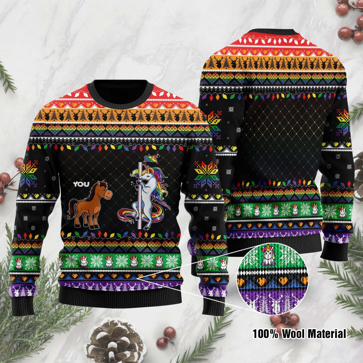 You Me Horse And Unicorn Ugly Christmas Sweater For LGBT Community On Christmas Days